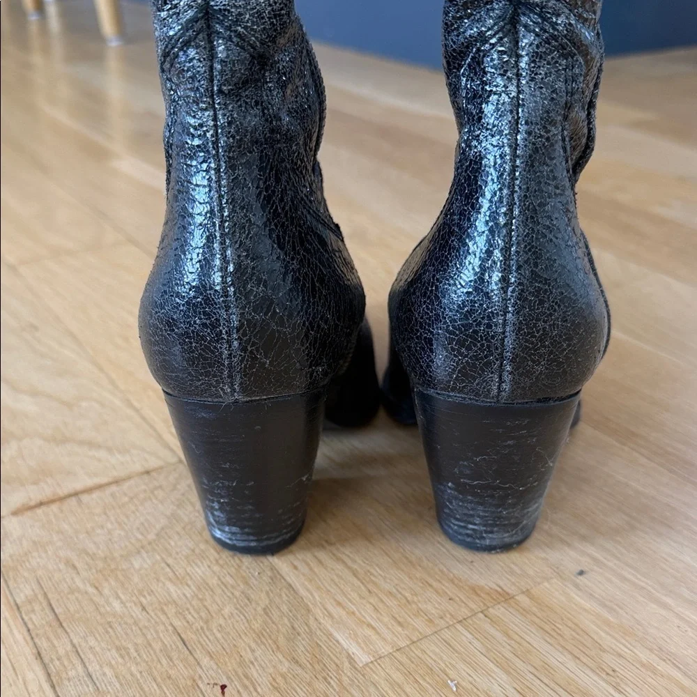 Free People Metallic Black Western Ankle Boot with Pewter Toe